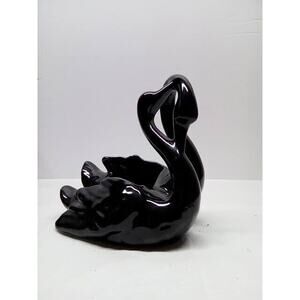 Vintage~USA #521~Camark~Double Black Swan Planter~7"H~(B20)